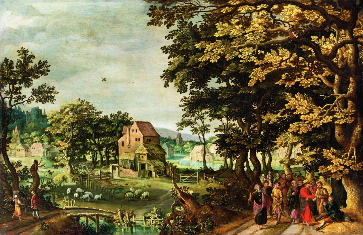 Landskap med Kristus som helar den blinde mannen (panel) av Johann Jacob Besserer