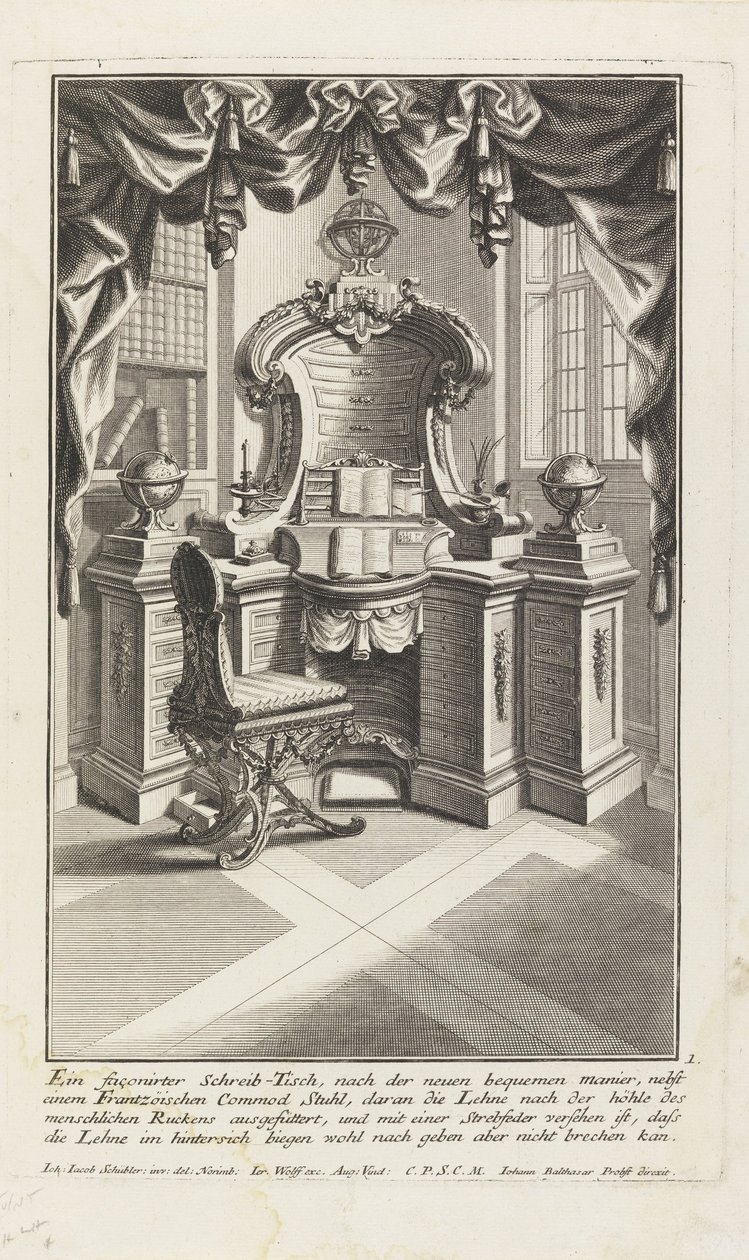 Ett format skrivbord, ... (skrivbord och stol) av Johann Jacob Schubler