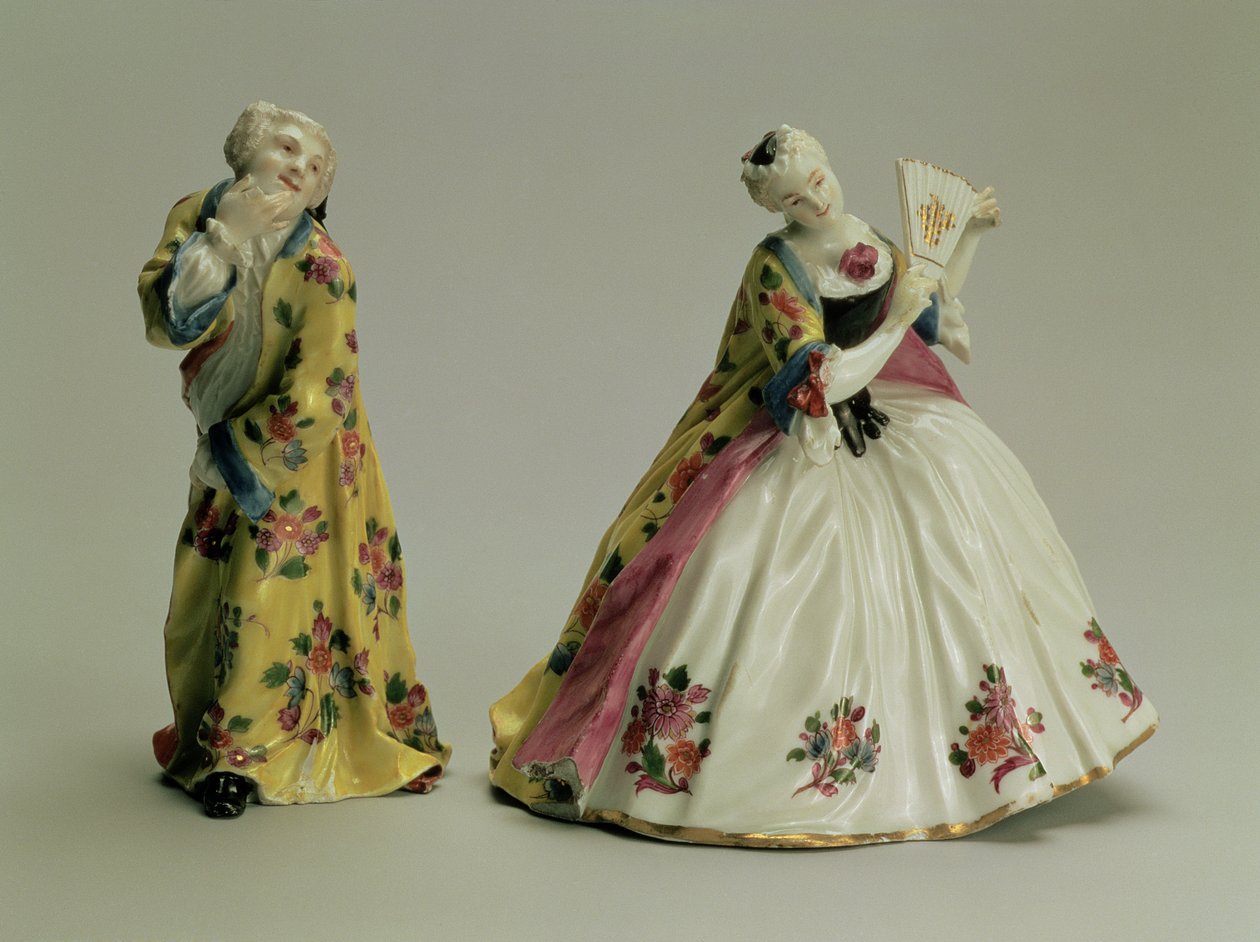Figurpar: Man i en orientalisk dräkt och dam med en solfjäder, Meissen, 1736 (porslin) av Johann Joachim Kaendler