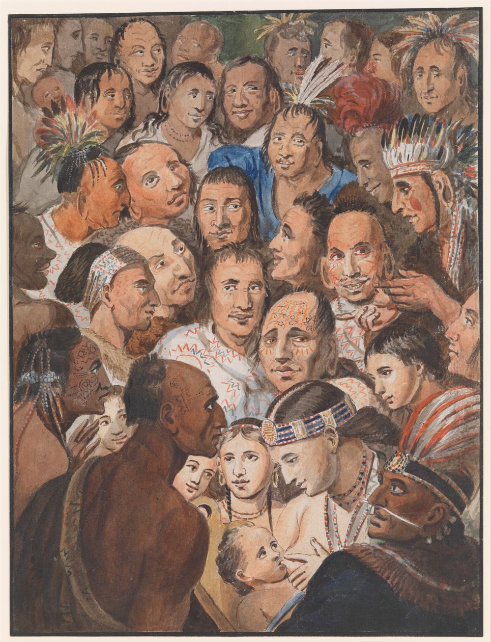 Tablå av indiska ansikten, c.1811–13 av Johann Ludwig Krimmel