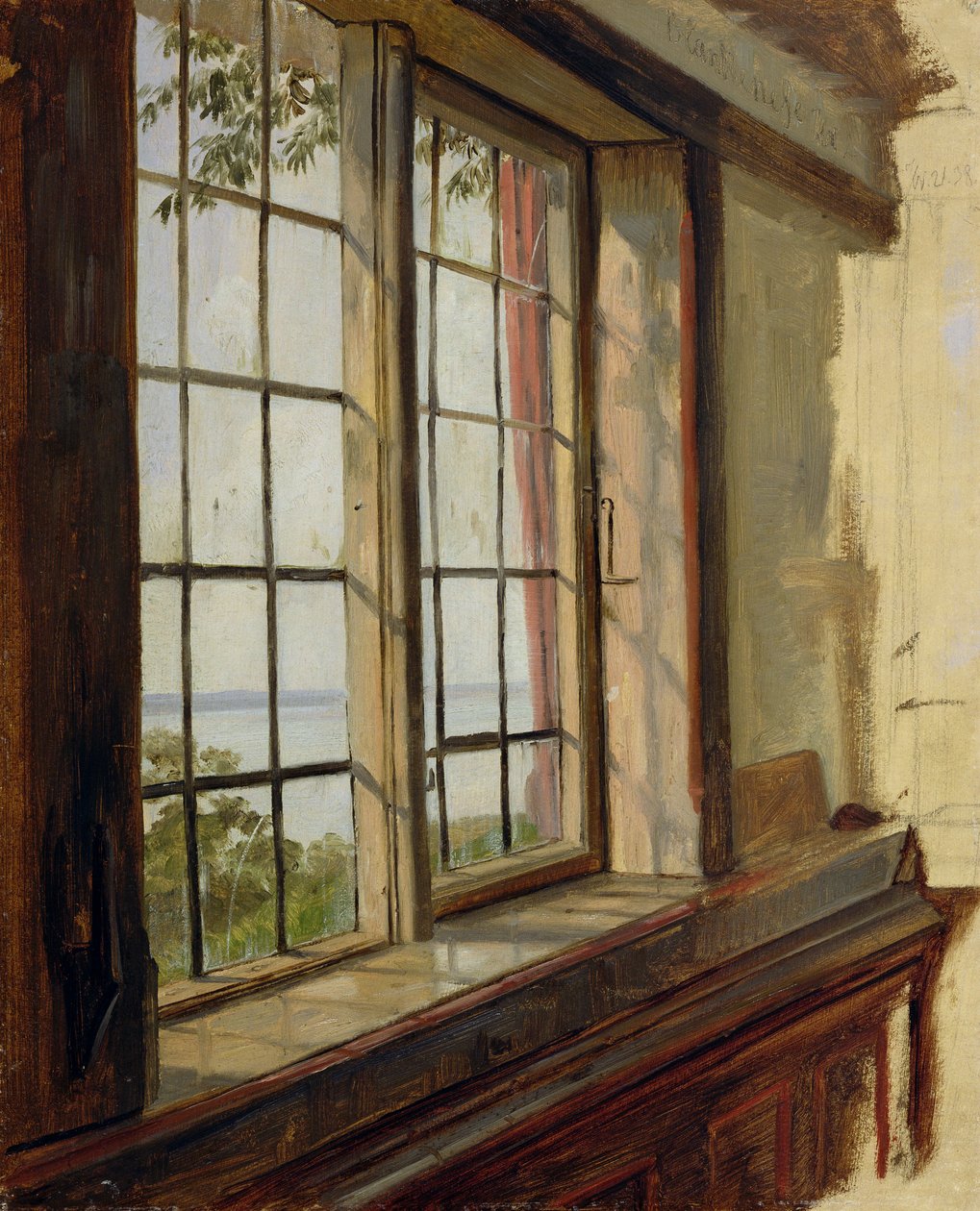 Utsikt över Elbe genom ett fönster, 1838 av Johann Martin Gensler