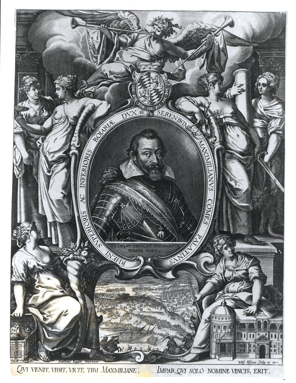Portræt af Maximilian I af Bayern, indgraveret af Wolfgang Kilian (1581-1662) swed av Johann Matthias Kager
