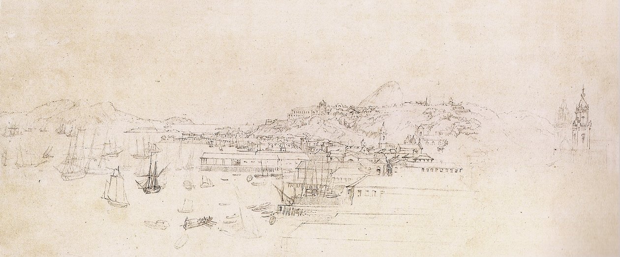 Study for a view taken from the church of Sao Bento in Rio de Janeiro av Johann Moritz Rugendas
