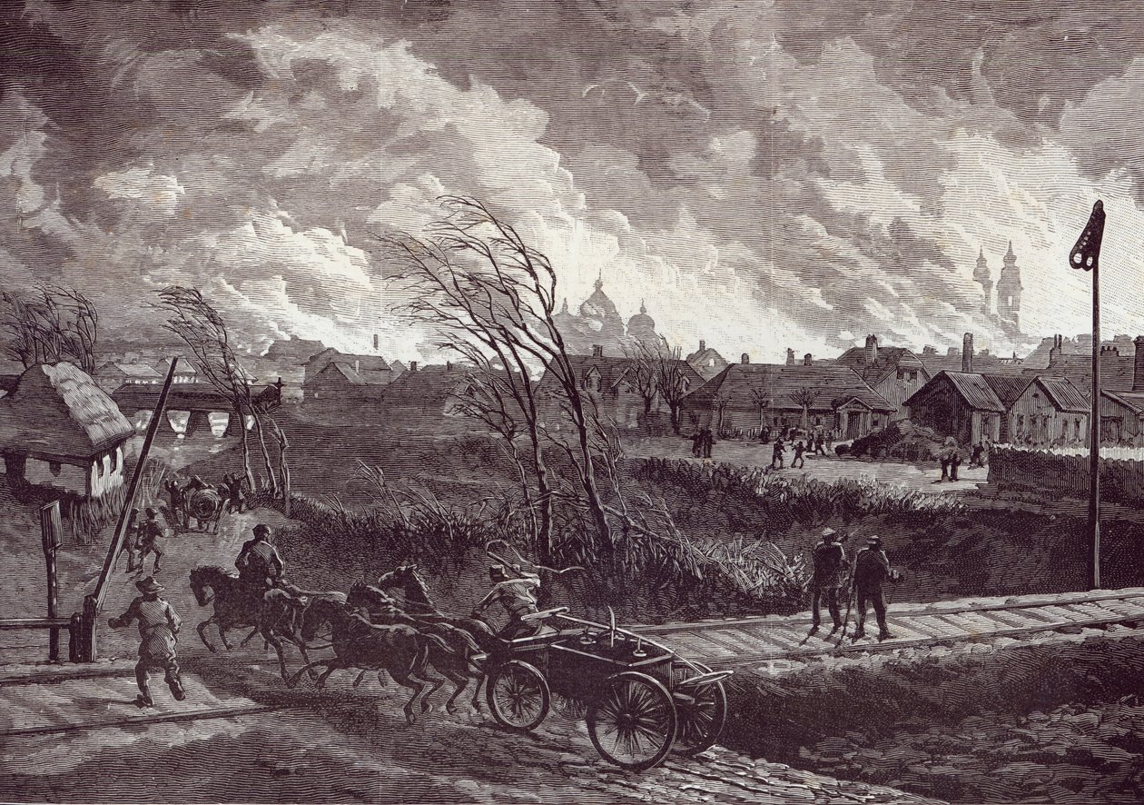 The Burning of Stry, nära Lemberg, från The Illustrated London News, 1 maj 1845 av Johann Nepomuk Schonberg