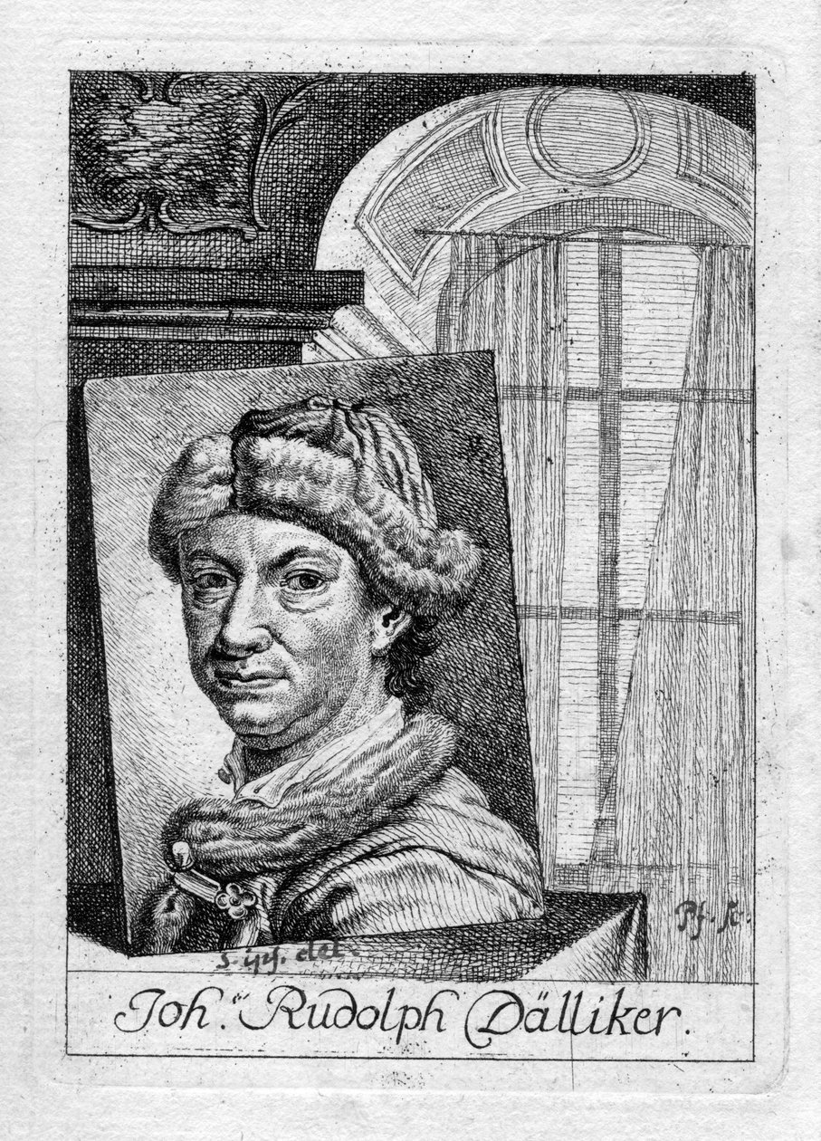 Självporträtt graverad av Johann Rudolf Dälliker