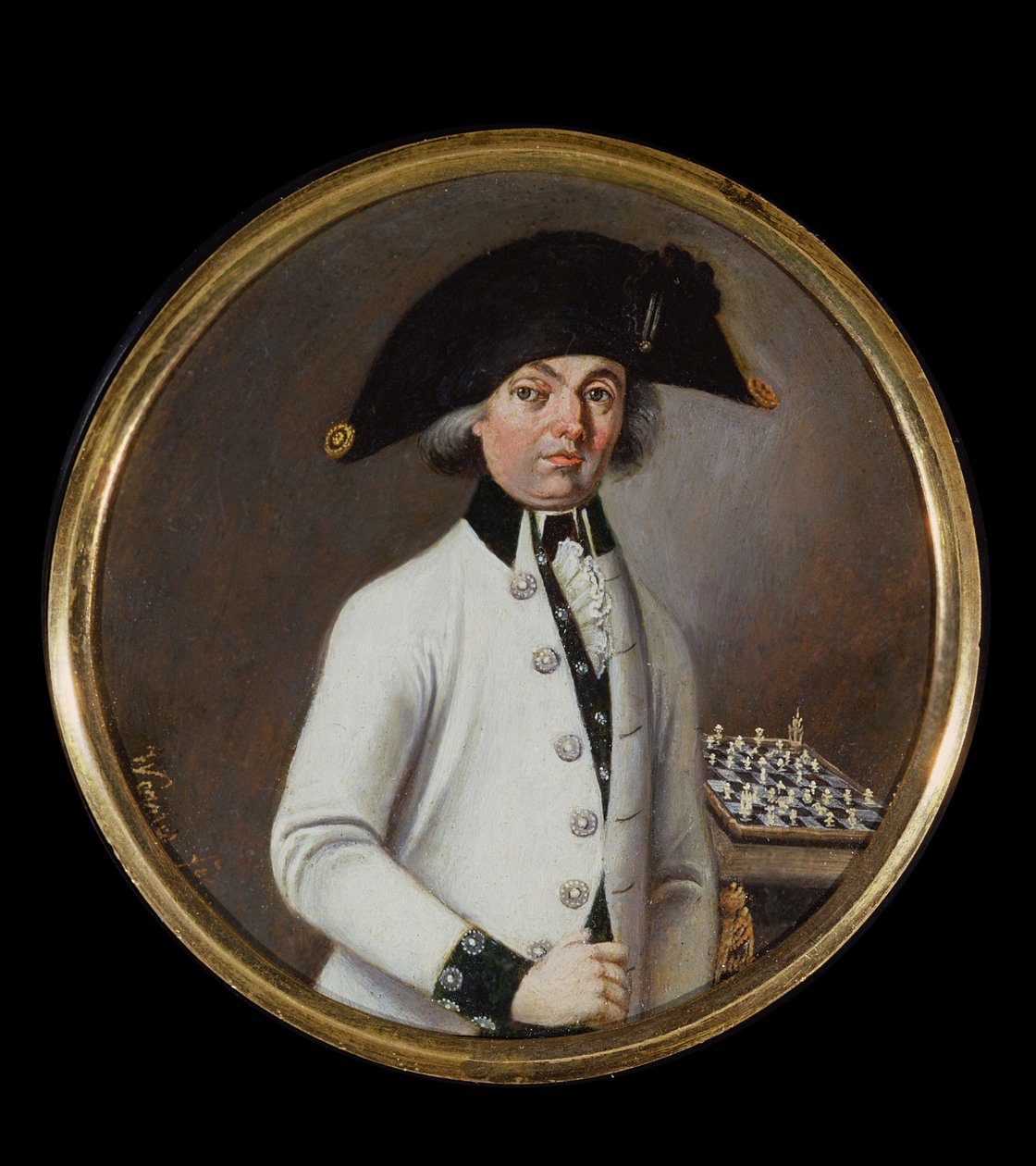 Porträtt av en gentleman schackspelare (olja på koppar) av Johann Werner