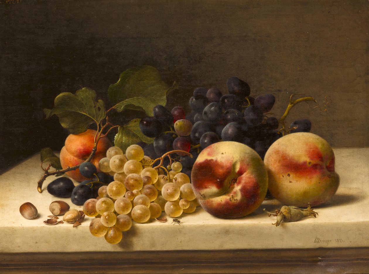 Stilleben mit Pflaumen, Trauben und Haselnüssen av Johann Wilhelm Preyer
