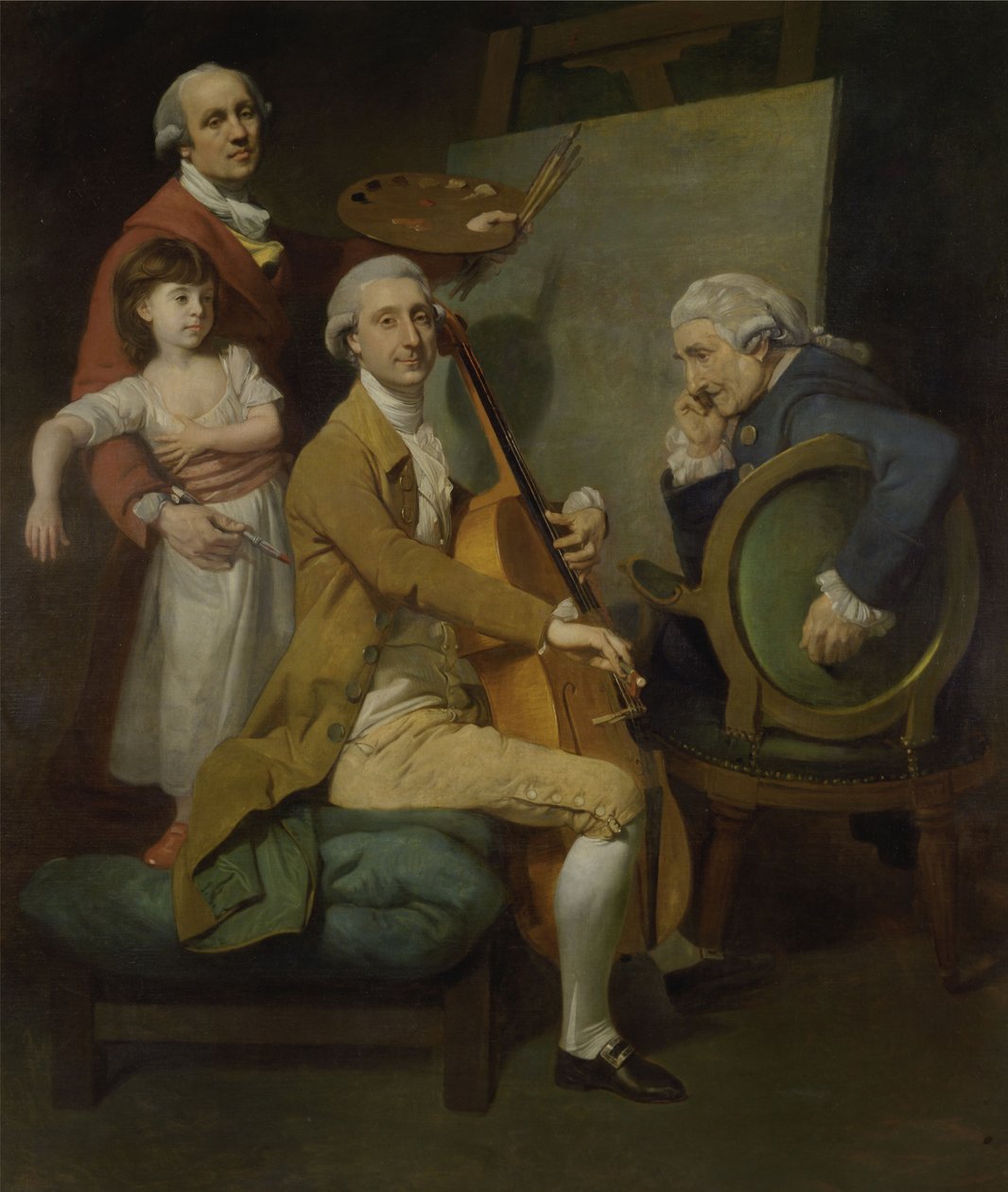 Självporträtt med dottern Maria Theresia, James Cervetto och Giacobbe Cervetto av Johan Joseph Zoffany
