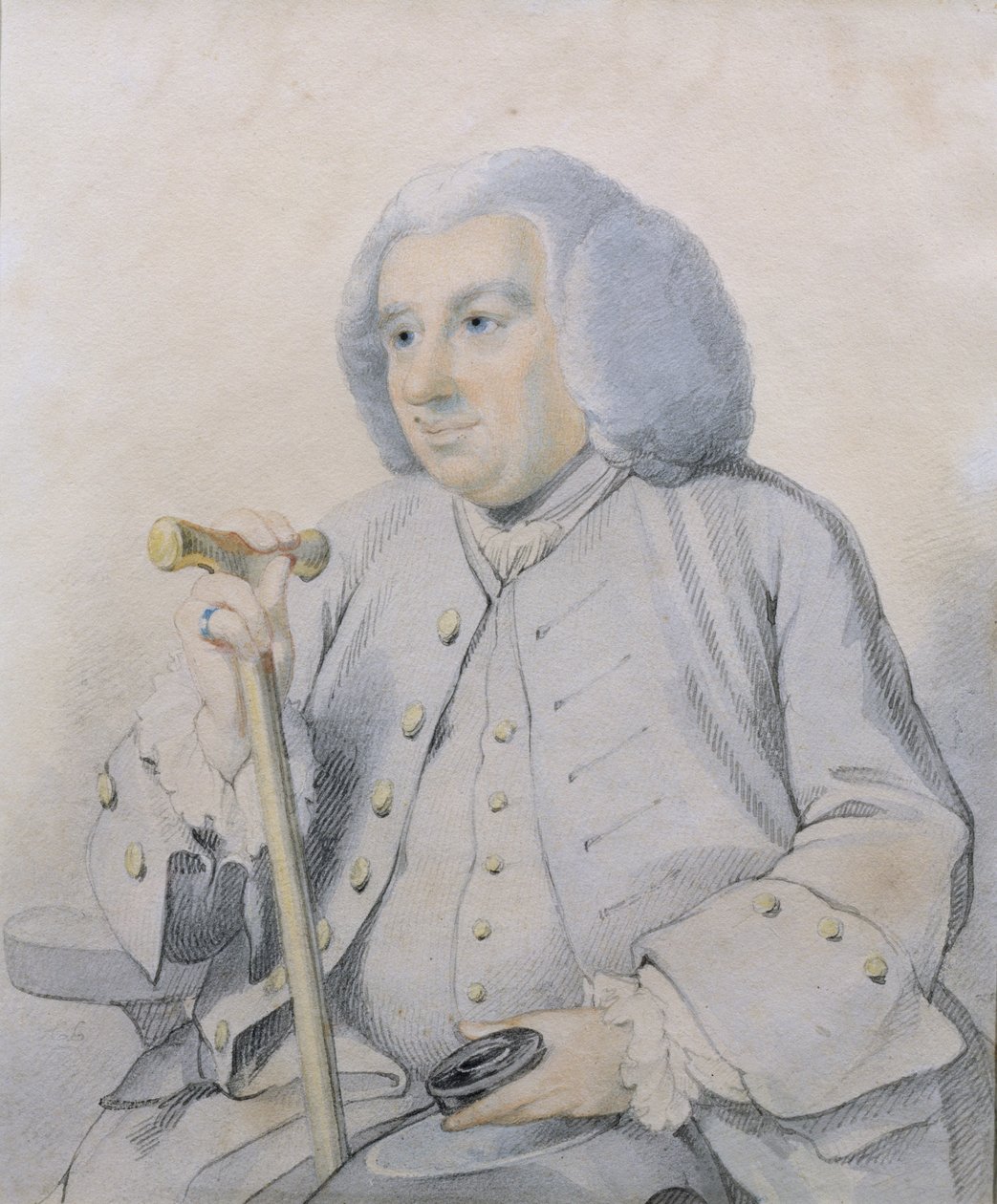 Skiss av porträttet av Andrew Drummond (1688-1769) grundare av banken, dödad i Culloden av Johan Joseph Zoffany