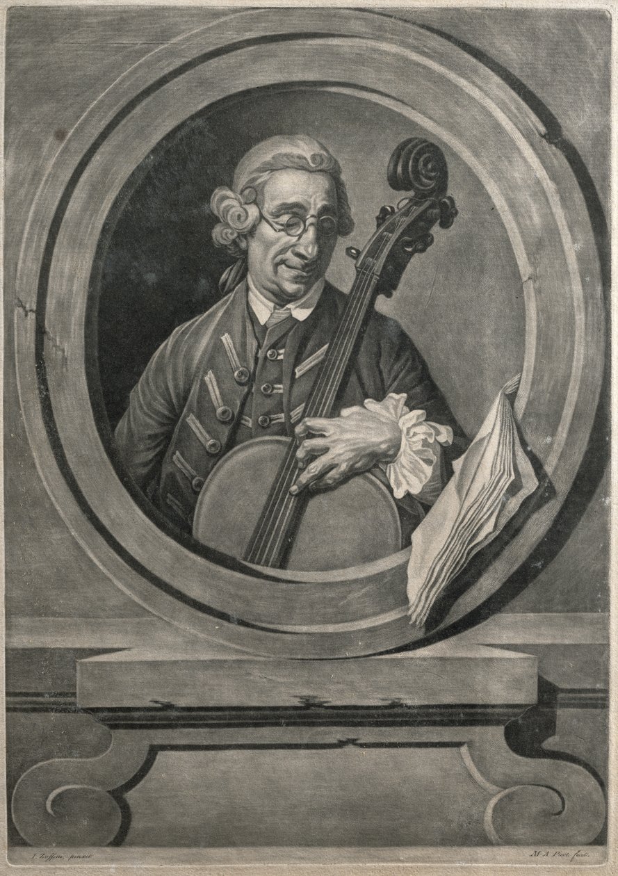 Jacob Cervetto, graverad av M. A. Picot, c.1770 (gravyr) av Johann (after) Zoffany