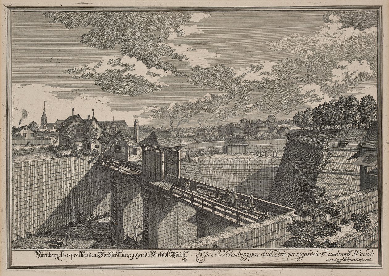 Vy över Wöhrder Türlein i Nürnberg från väster av Johann Adam Delsenbach