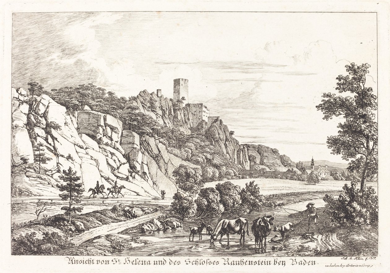 Utsikt över St. Helena och Rauhenstein slott nära Baden av Johann Adam Klein