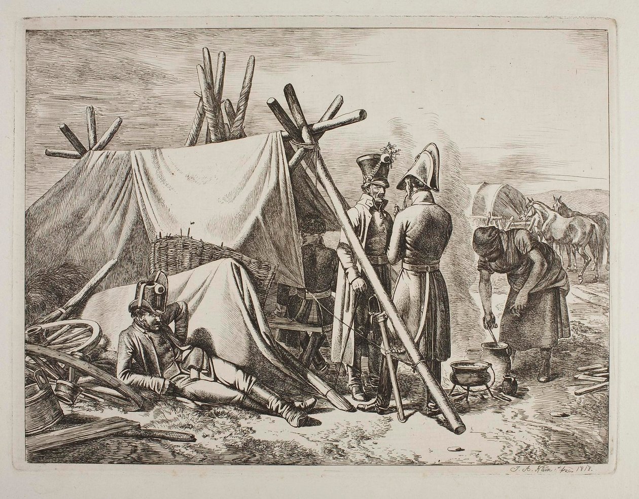 Österrikisk militär vid ett försäljartält av Johann Adam Klein