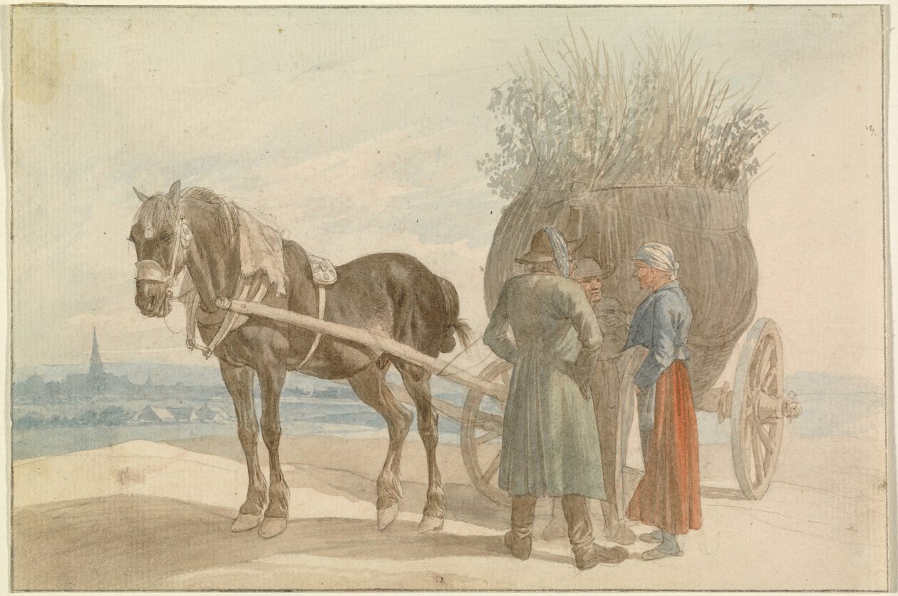 Österrikiska bönder med häst och vagn, med utsikt över Wien i fjärran av Johann Adam Klein
