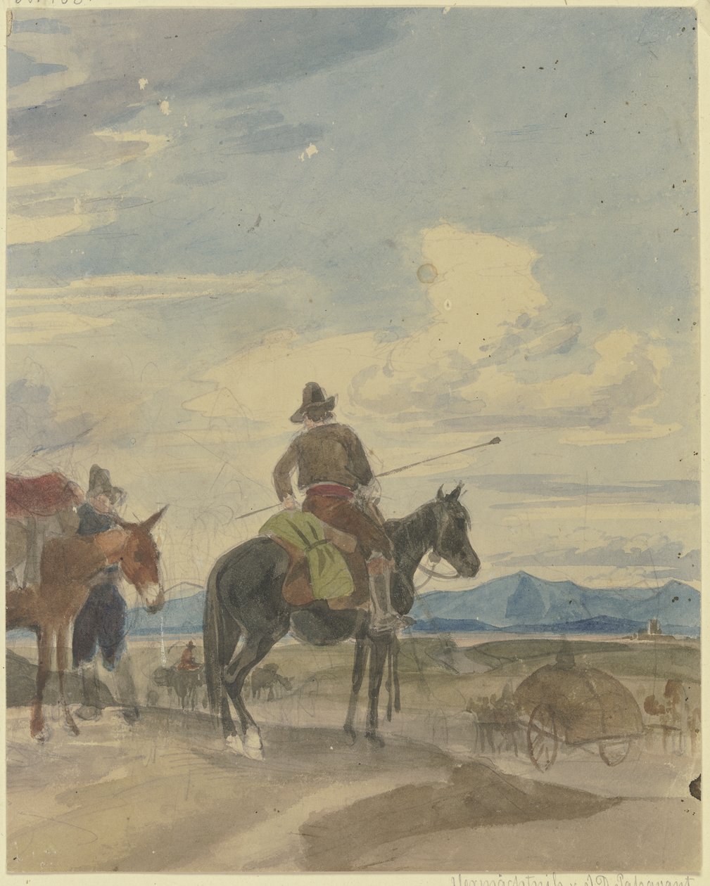 Bonde till häst och mulåsnedrivare från den romerska Campagna av Johann Adam Klein