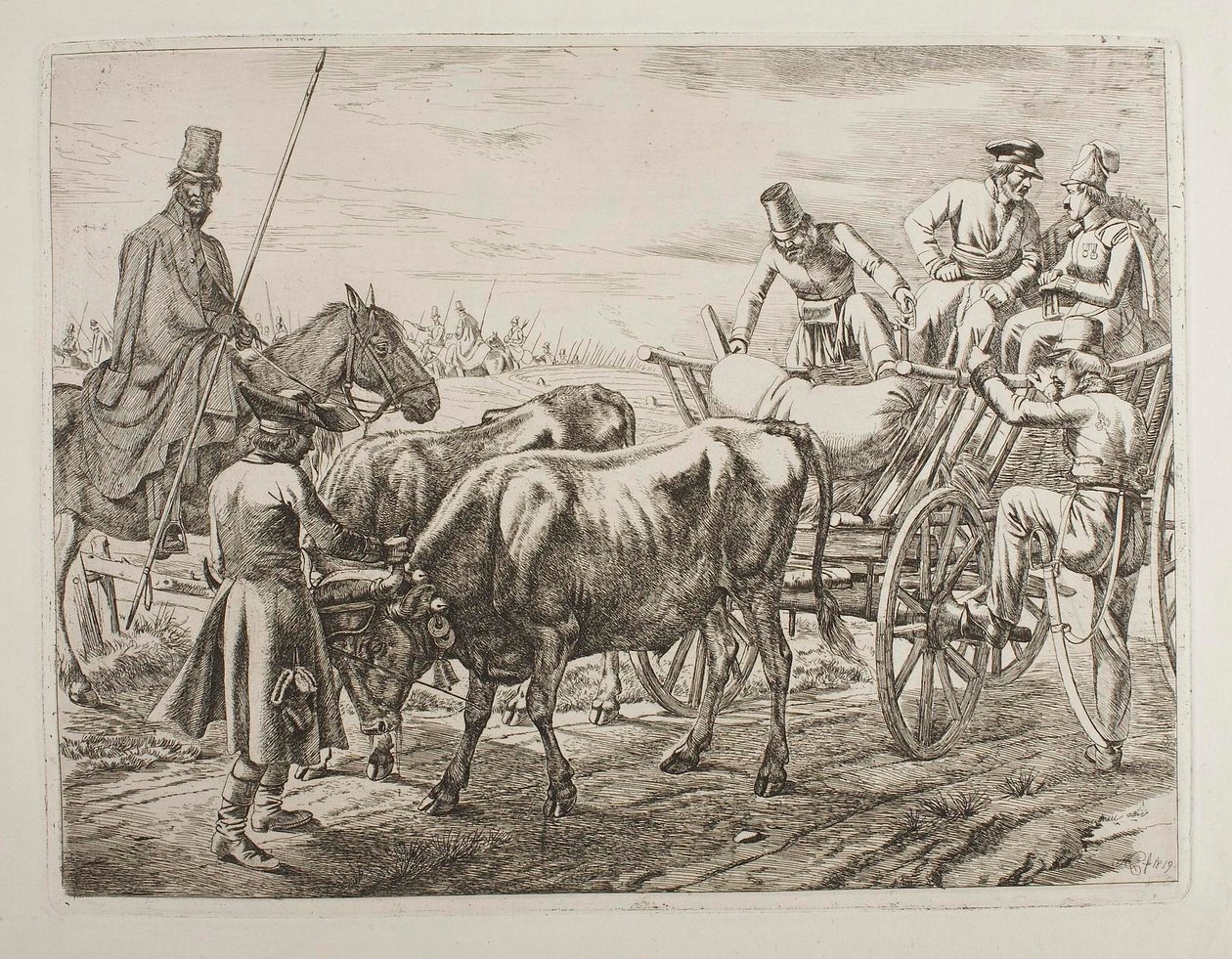 Kosacker stiger in i en vagn av Johann Adam Klein
