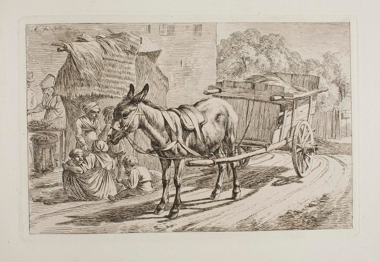 En åsna spänd framför en vagn av Johann Adam Klein