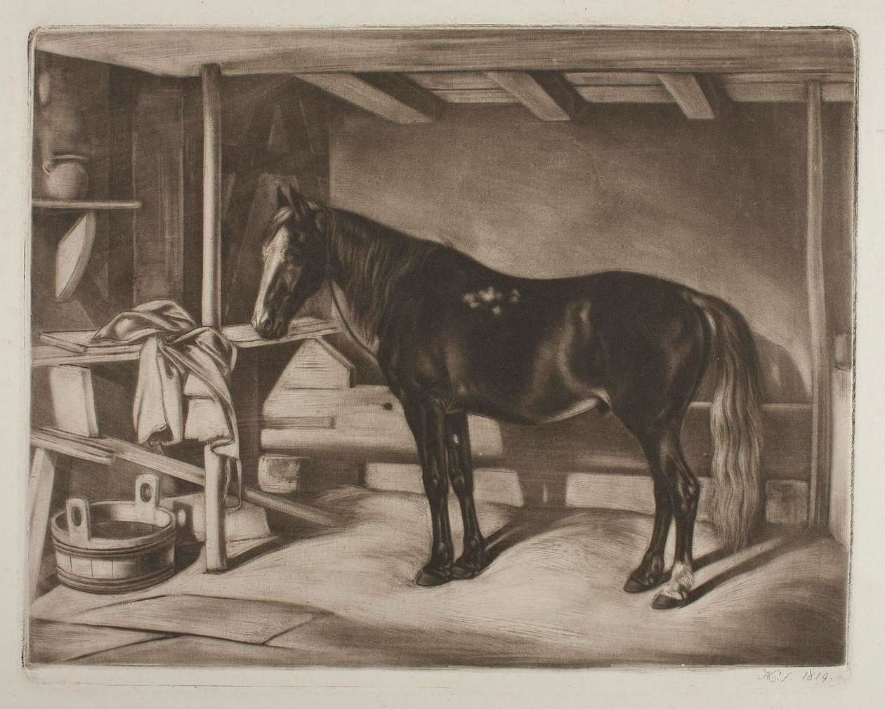 Häst i en stall av Johann Adam Klein