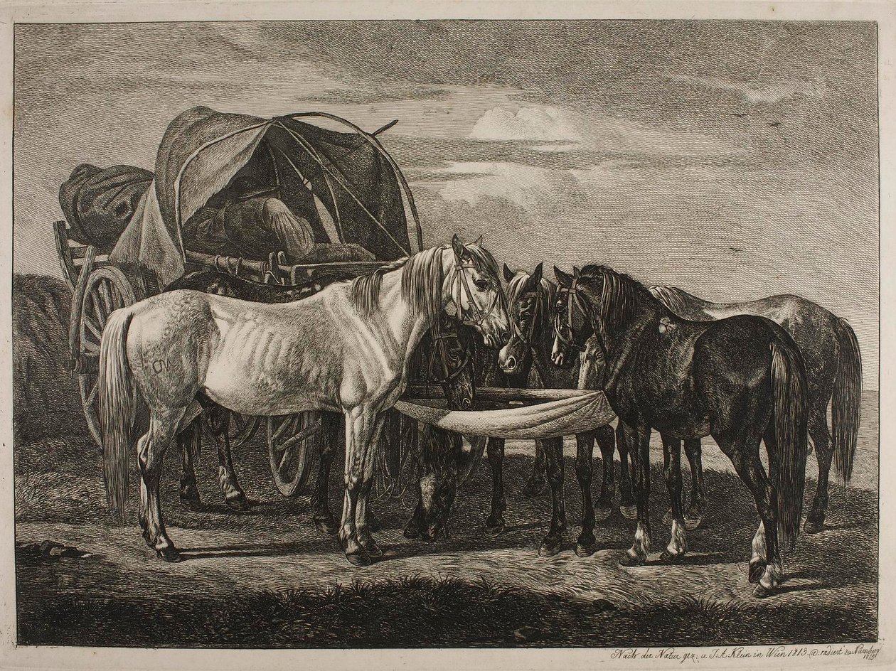 Hästar vid en ungersk kärra av Johann Adam Klein
