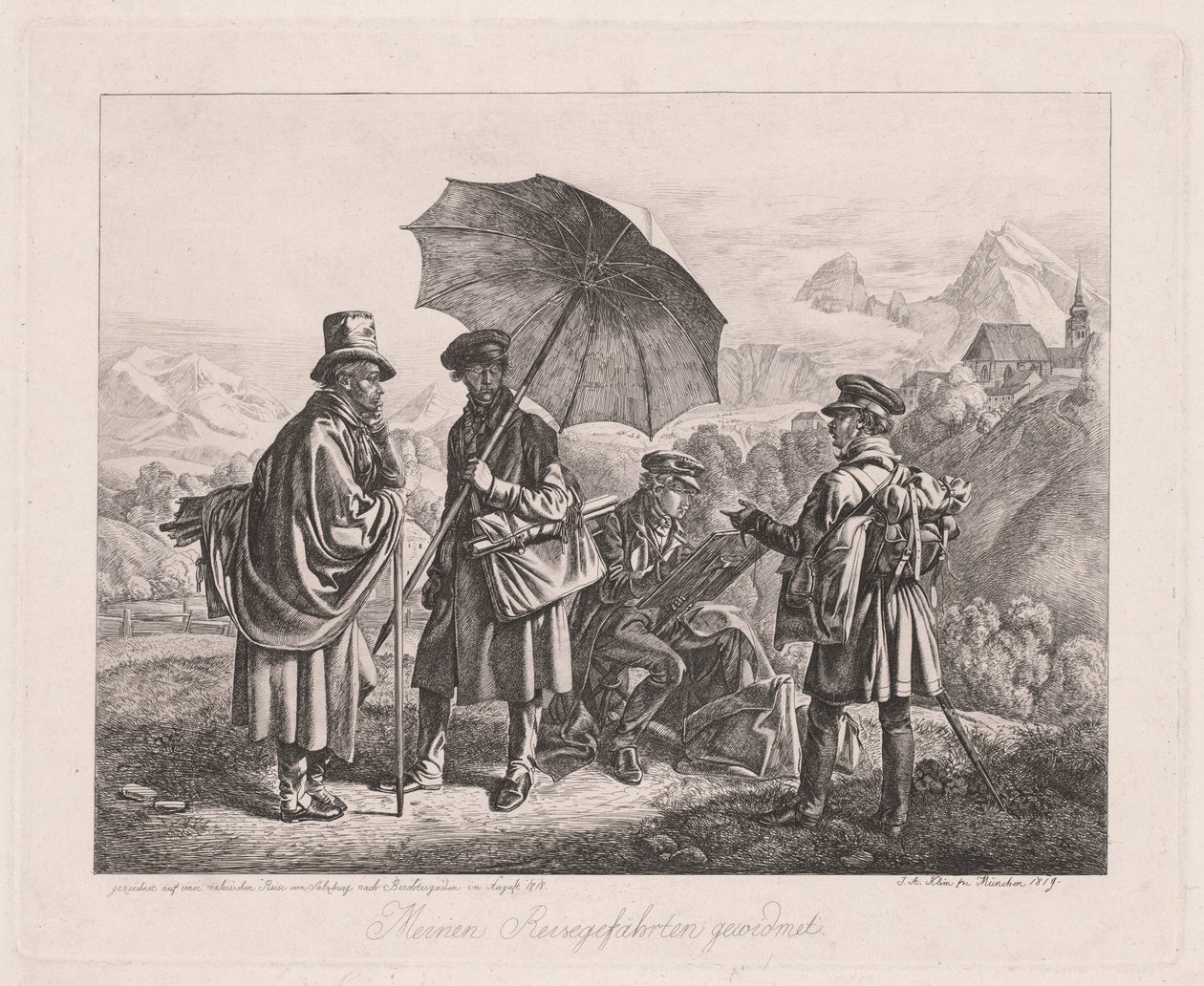Konstnärerna på sin resa, 1819. av Johann Adam Klein