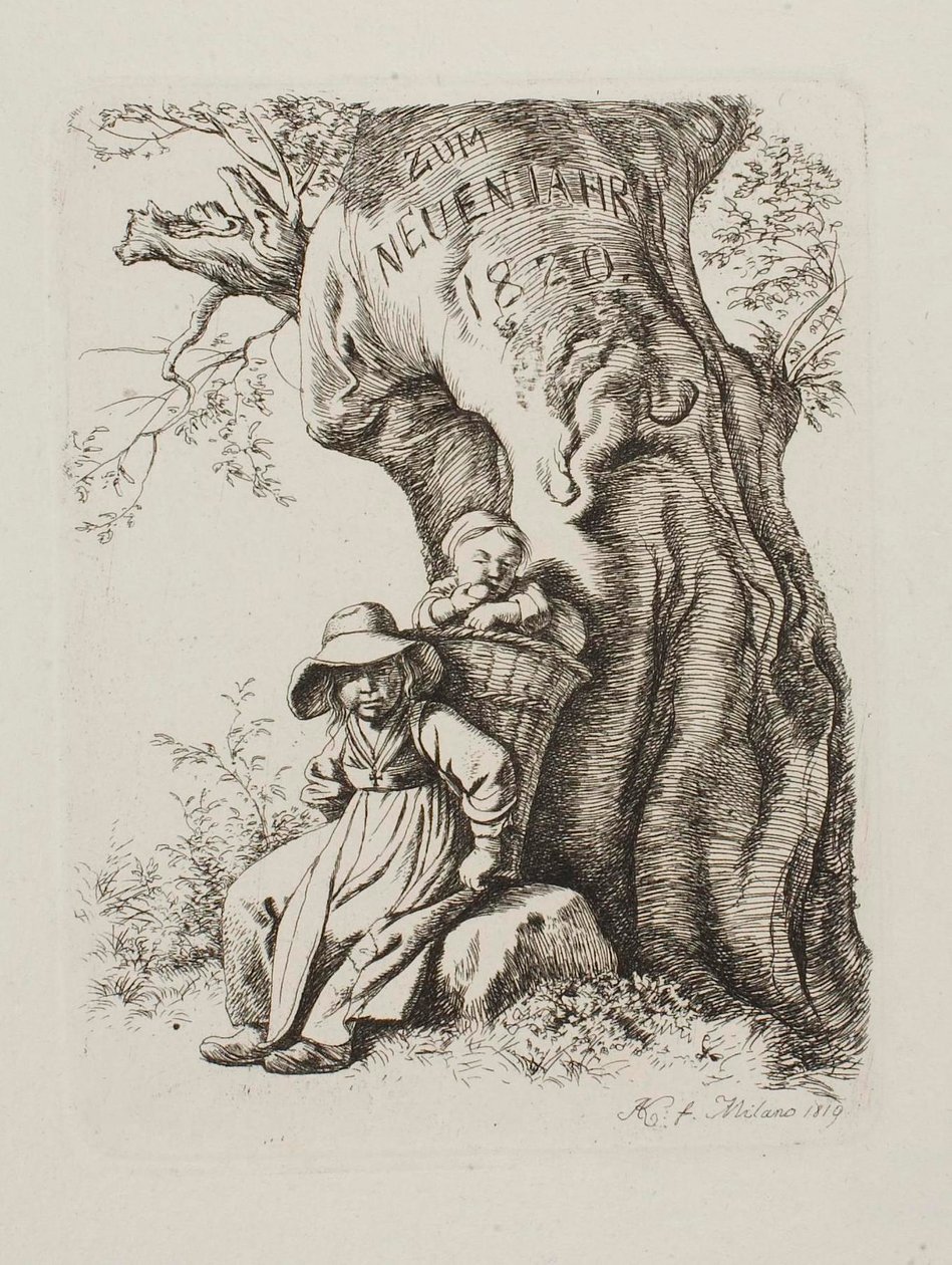 Till nyåret 1820. En bondhustru med ett barn av Johann Adam Klein
