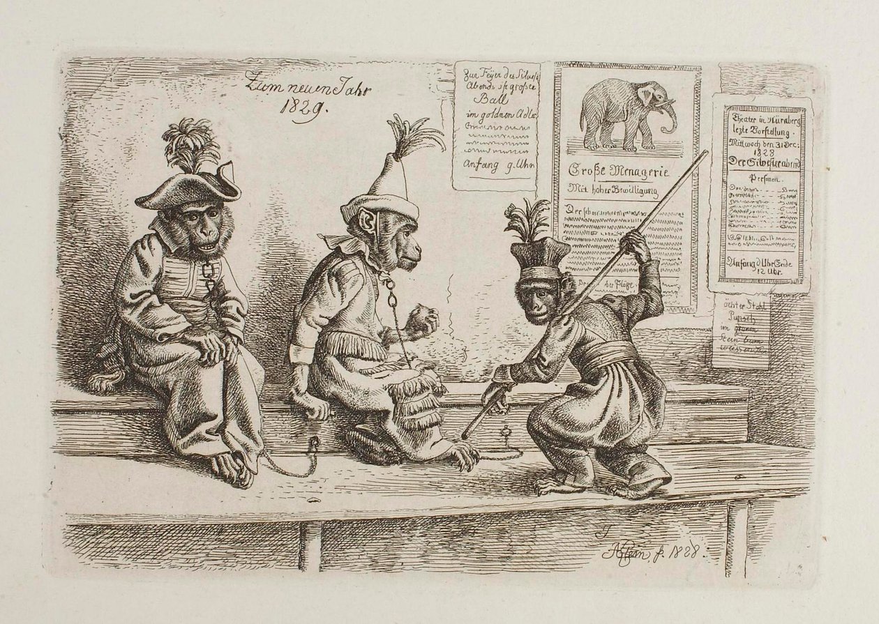 Till nyåret 1829. Apor av Johann Adam Klein