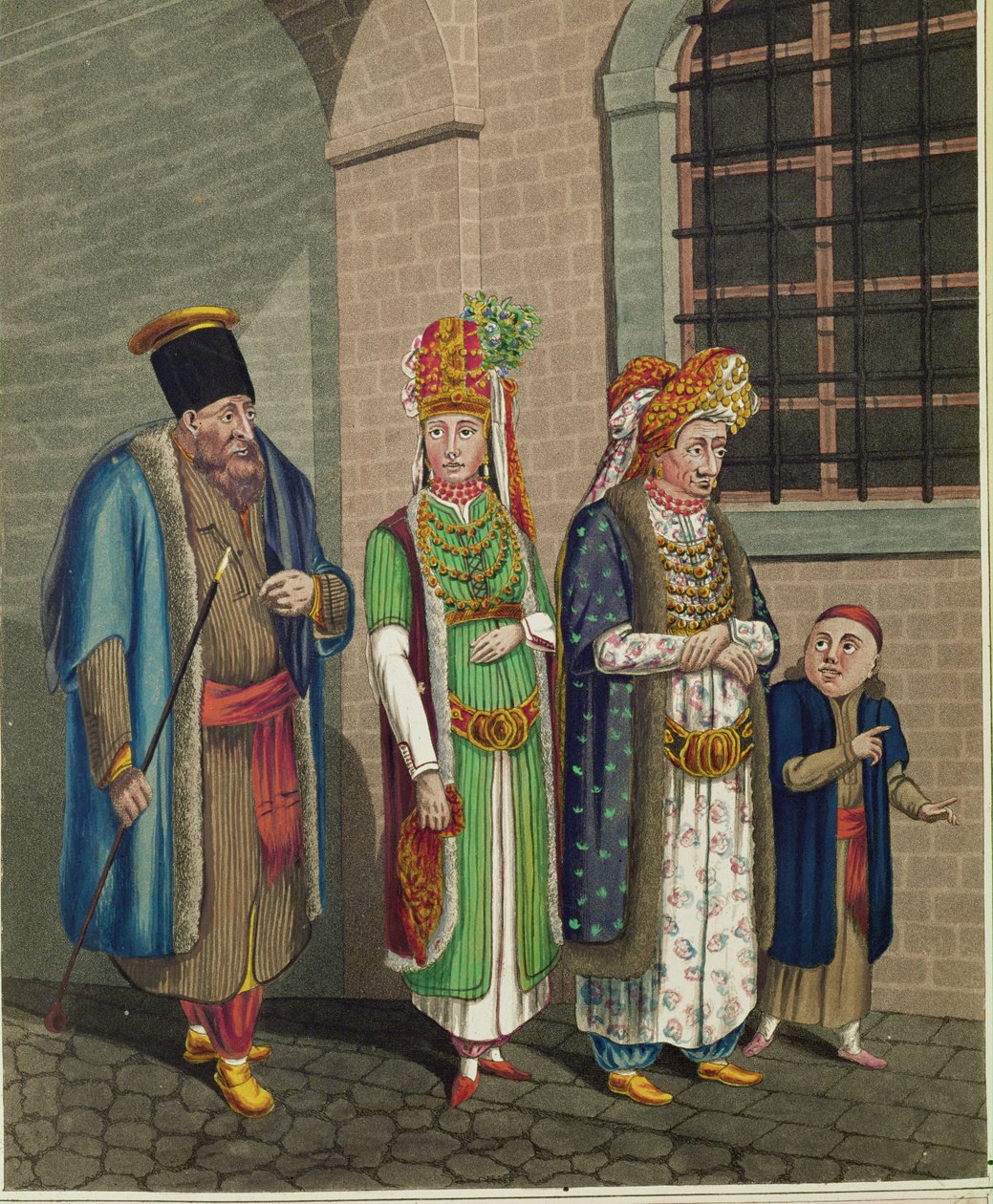 En familj av turkiska judar, iklädda sina typiska dräkter... av Johann Adolph Opitz