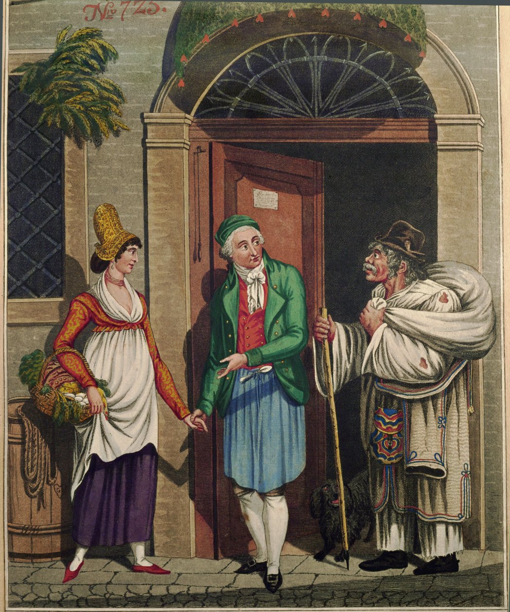Kock och butler med kroatiska handelsmän som säljer linne, ur en serie wienertyper ... av Johann Adolph Opitz