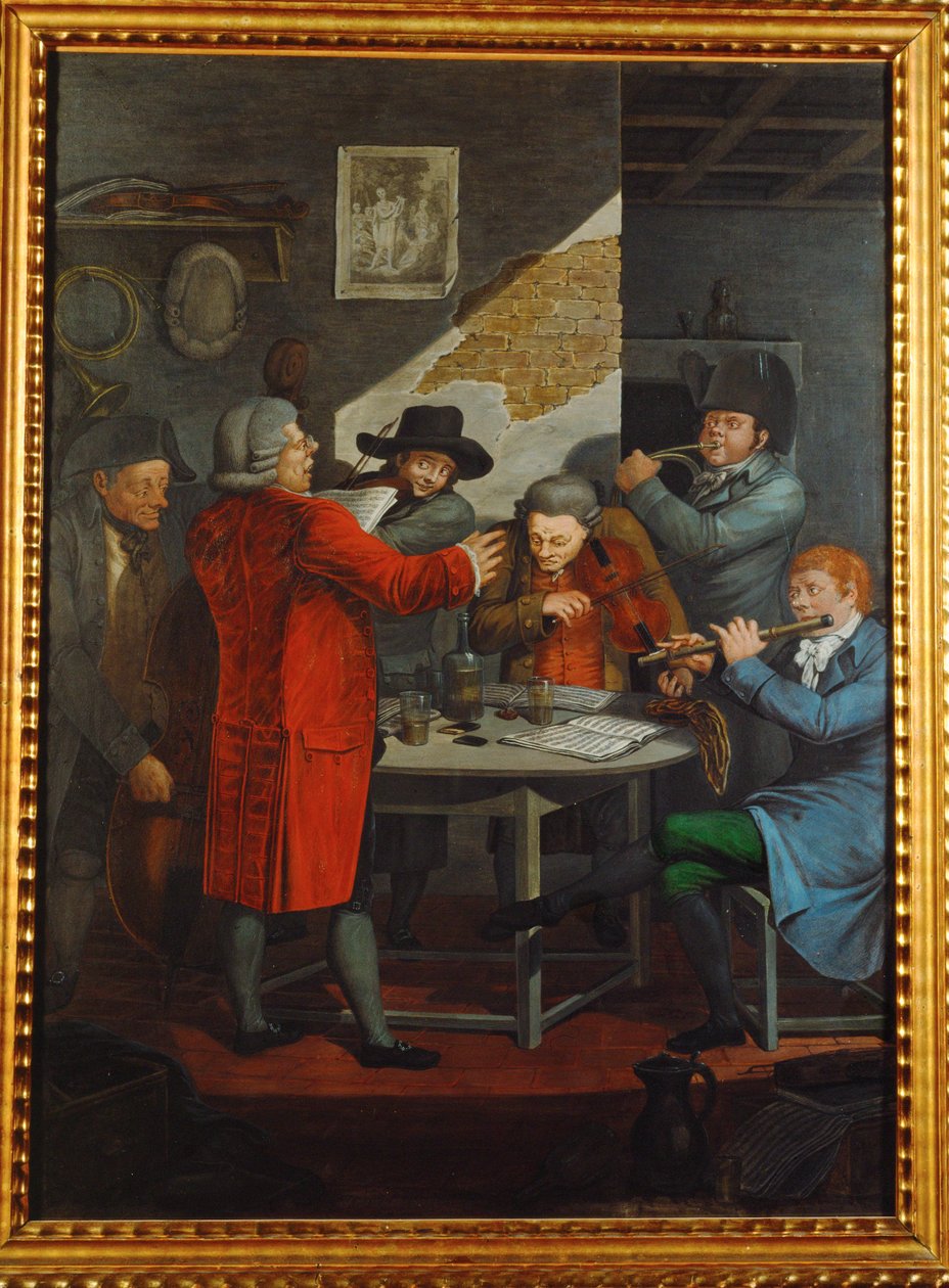 Repetition av en grupp musiker i tjänst hos en aristokrat ... (gouache) av Johann Adolph Opitz