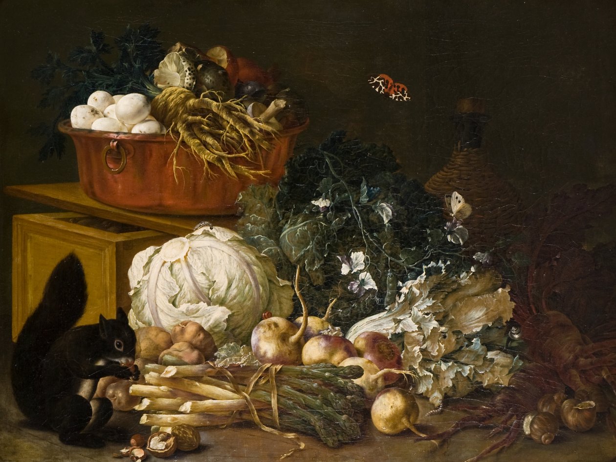 Stilleben med ekorre (olja på duk) av Johann Amandus Wink