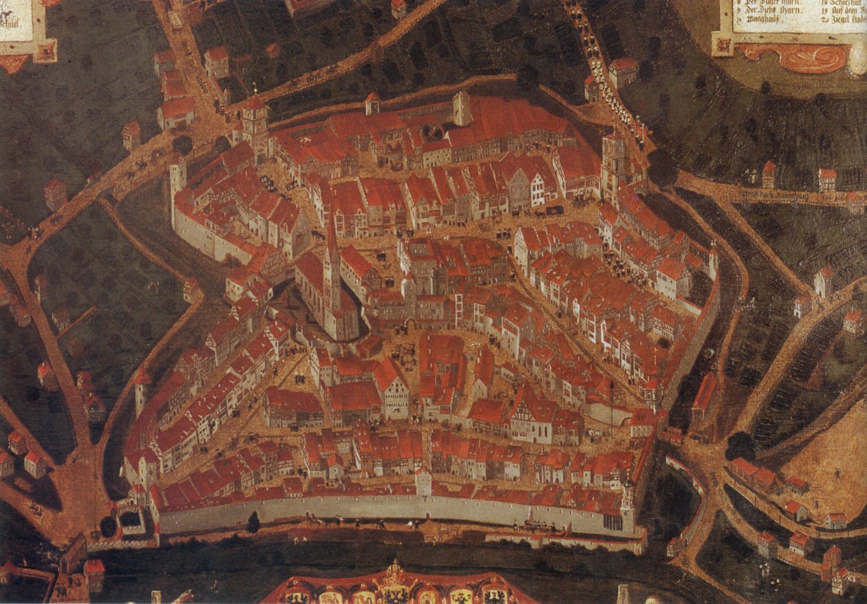 Utsikt över staden Wangen (Allgäu); Stadshus kinder av Johann Andreas Rauch
