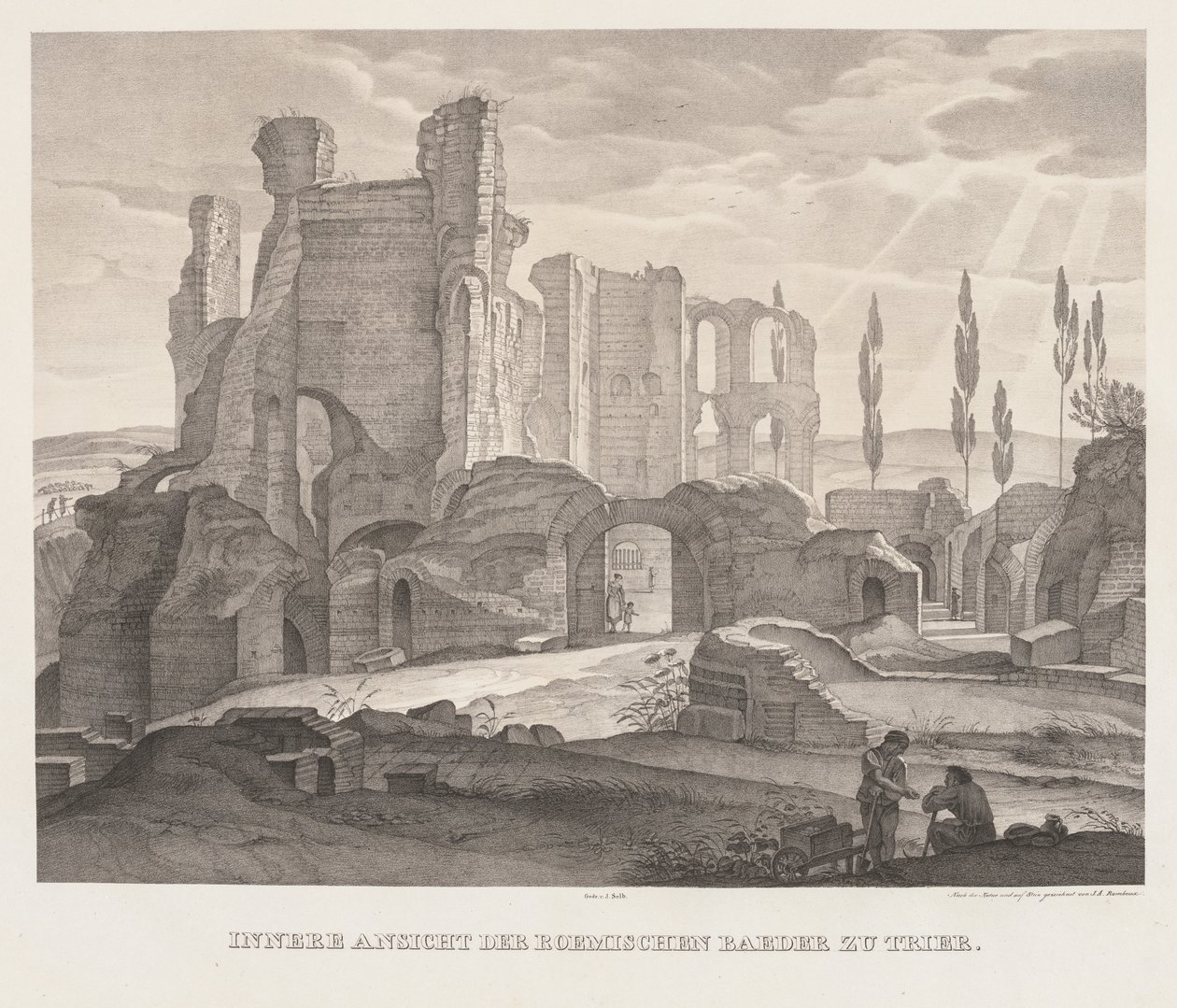 Interiörvy av de romerska baden i Trier av Johann Anton Ramboux