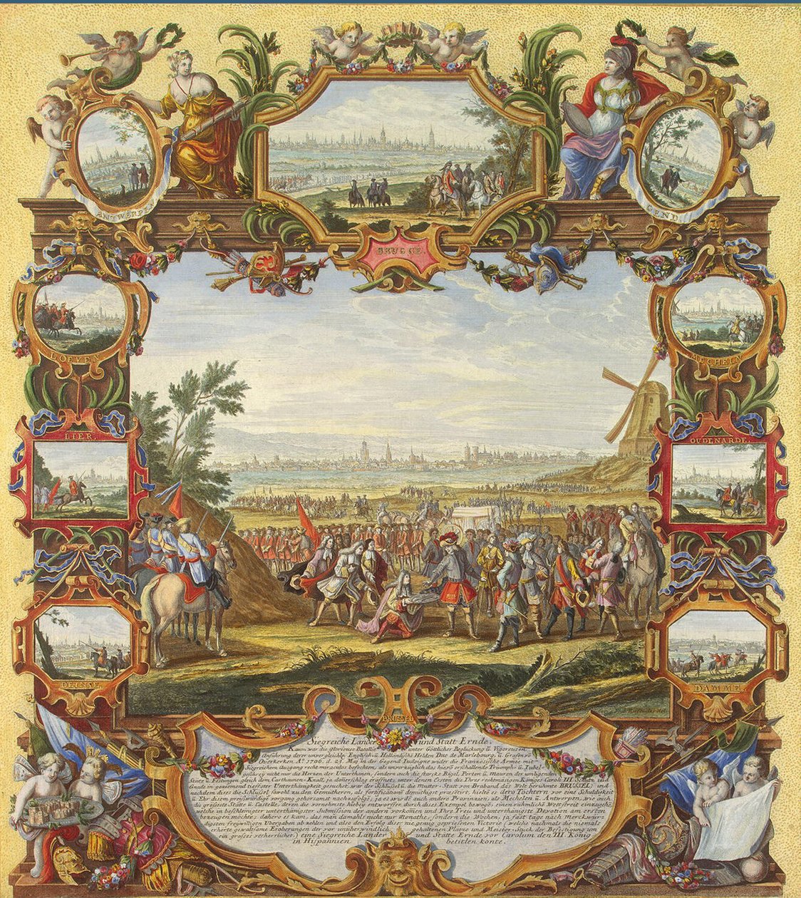 Erövring av den franska fästningen Menin av de allierade trupperna 1706, tidigt 1700-tal. av Johann August Corvinus