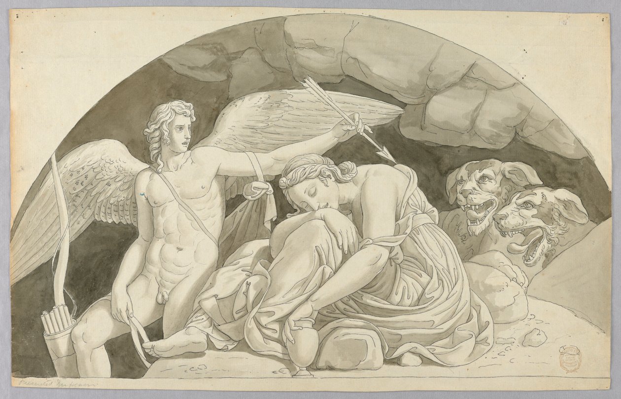 Amor väcker psyket övervinnas av innehållet i vasen fylld av Proserpine av Johann August Nahl the Younger