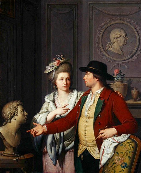 Samuel Nahl visar sin brud en byst av sin bror av Johann August the Younger Nahl