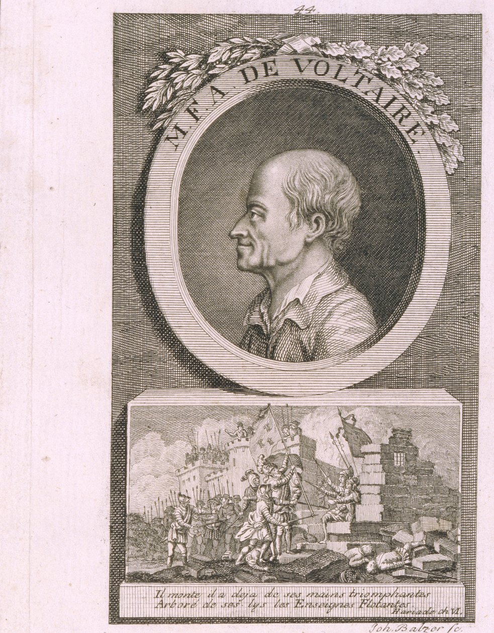 Porträtt av författaren, essäisten och filosofen Francois Marie Arouet de Voltaire 1694-1778 av Johann Balzer
