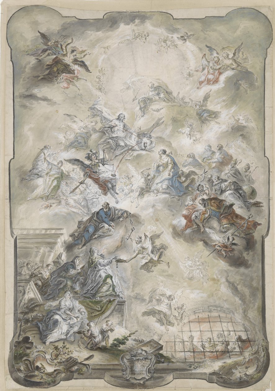 Jungfrun och de heliga som går i förbön inför Kristus för de förlorades själar, 1771 eller tidigare. av Johann Baptist Enderle