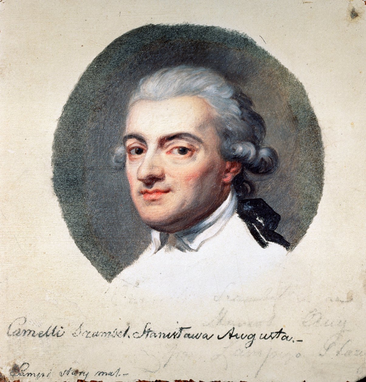Porträtt av Stanislaw II Augustus Poniatowski av Polen (1732-1798), sista kung av Republiken de två nationerna och storhertig av Litauen (Porträtt av Stanislaw II August Poniatowski, kung och storhertig av det polska litauiska samväldet). Arbete av av Johann Baptist I Lampi