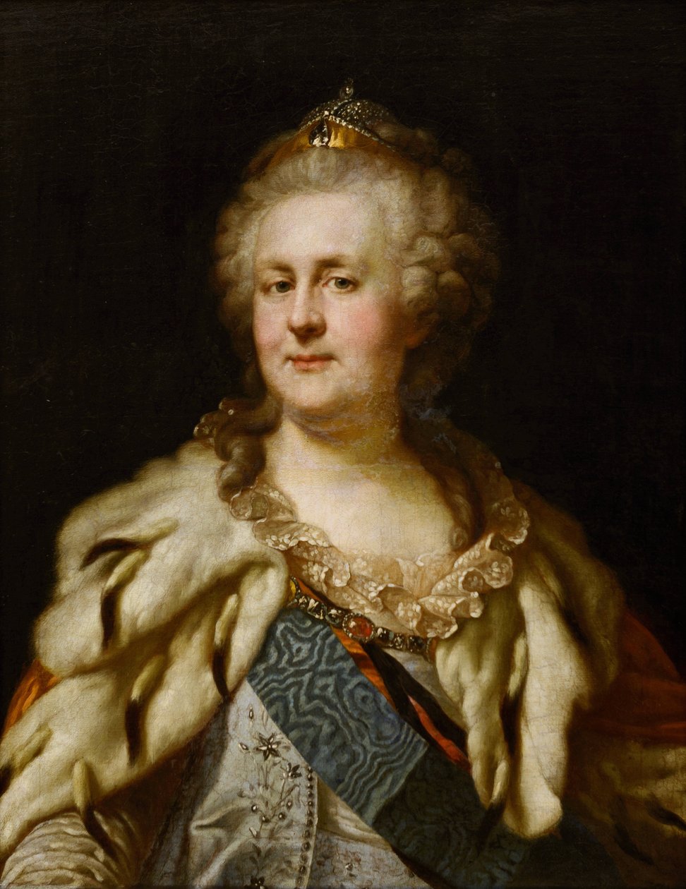 Porträtt av kejsarinnan Katarina II (1729-1796) par Lampi, Johann-Baptist von, den äldre (1751-1830). Olja på duk av Johann Baptist I Lampi