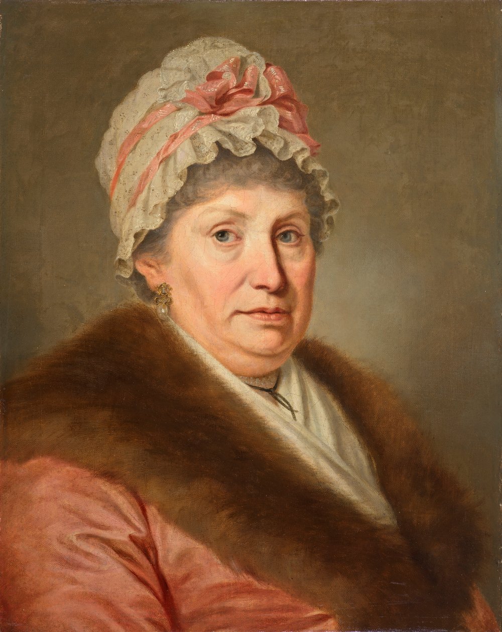 Borgerlig kvinna med spetshuva och pälskrage av Johann Baptist Lampi d. Ä.