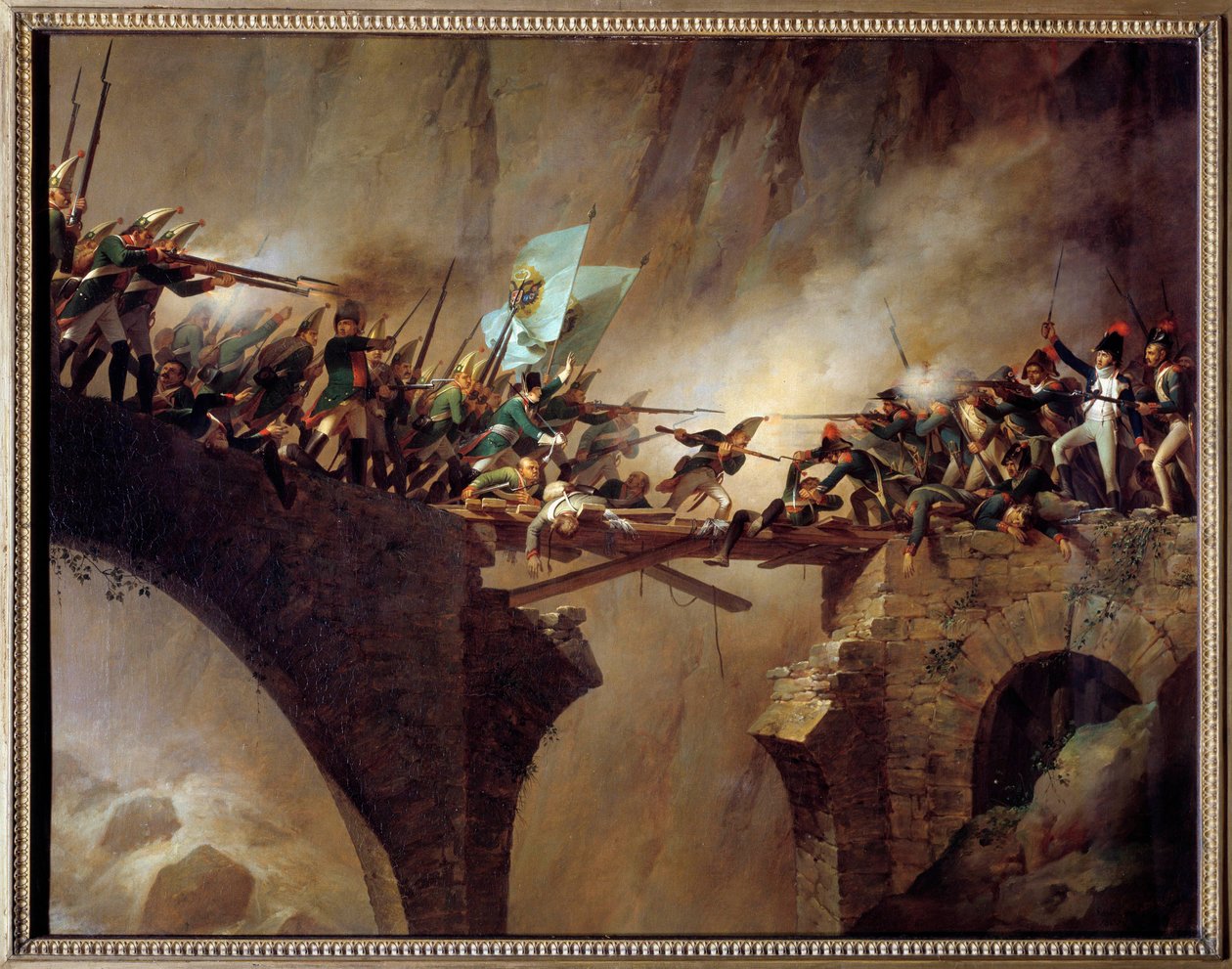 Battles of the Second Coalition: "" Passagen av Djävulens bron till Gotthardpasset i Schweiz av den ryske marekalen Alexander Souwaroff (Souvaroff eller Souvarov eller Alexander Suvorov) (1729-1800) 26/09/1799 för att stöta bort armarna på Franska Revolu av Johann Baptist Seele