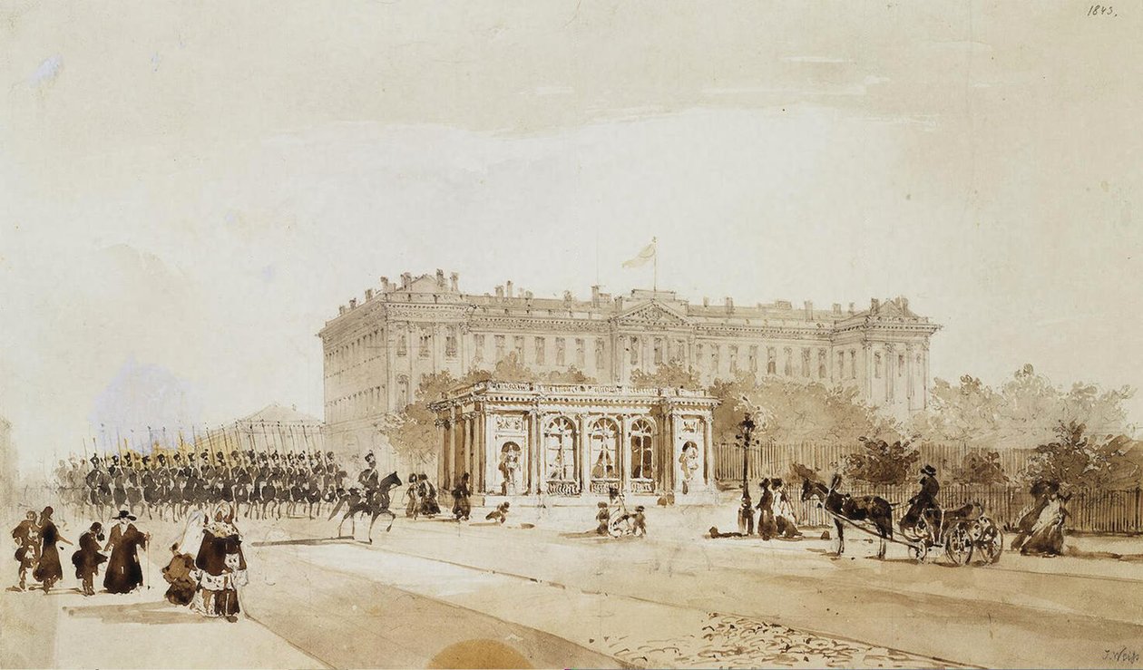 Utsikt över Anichkovpalatset i St Petersburg, 1843 av Johann Baptist Weiss