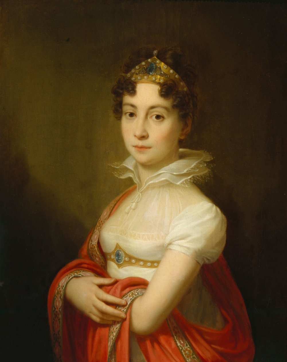 "Juvenilt porträtt av kejsarinnan Maria Ludovica (1787-1816) med diadem" av Johann Baptist von Lampi the Elder