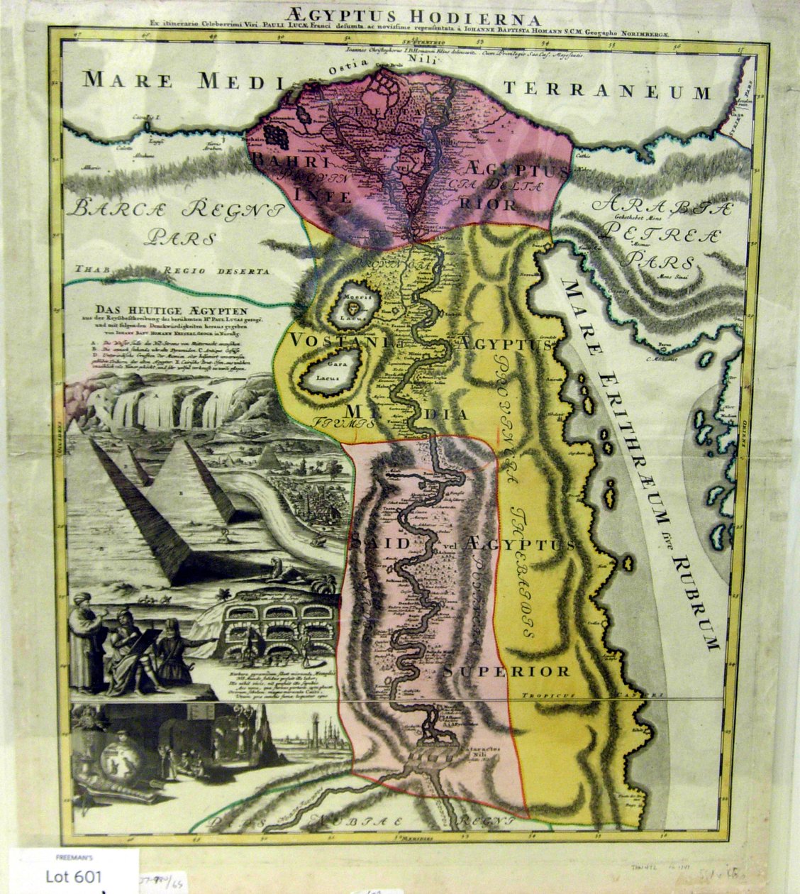 Moderna Egypten, karta över Egypten, ca. 1720 av Johann Baptista Homann