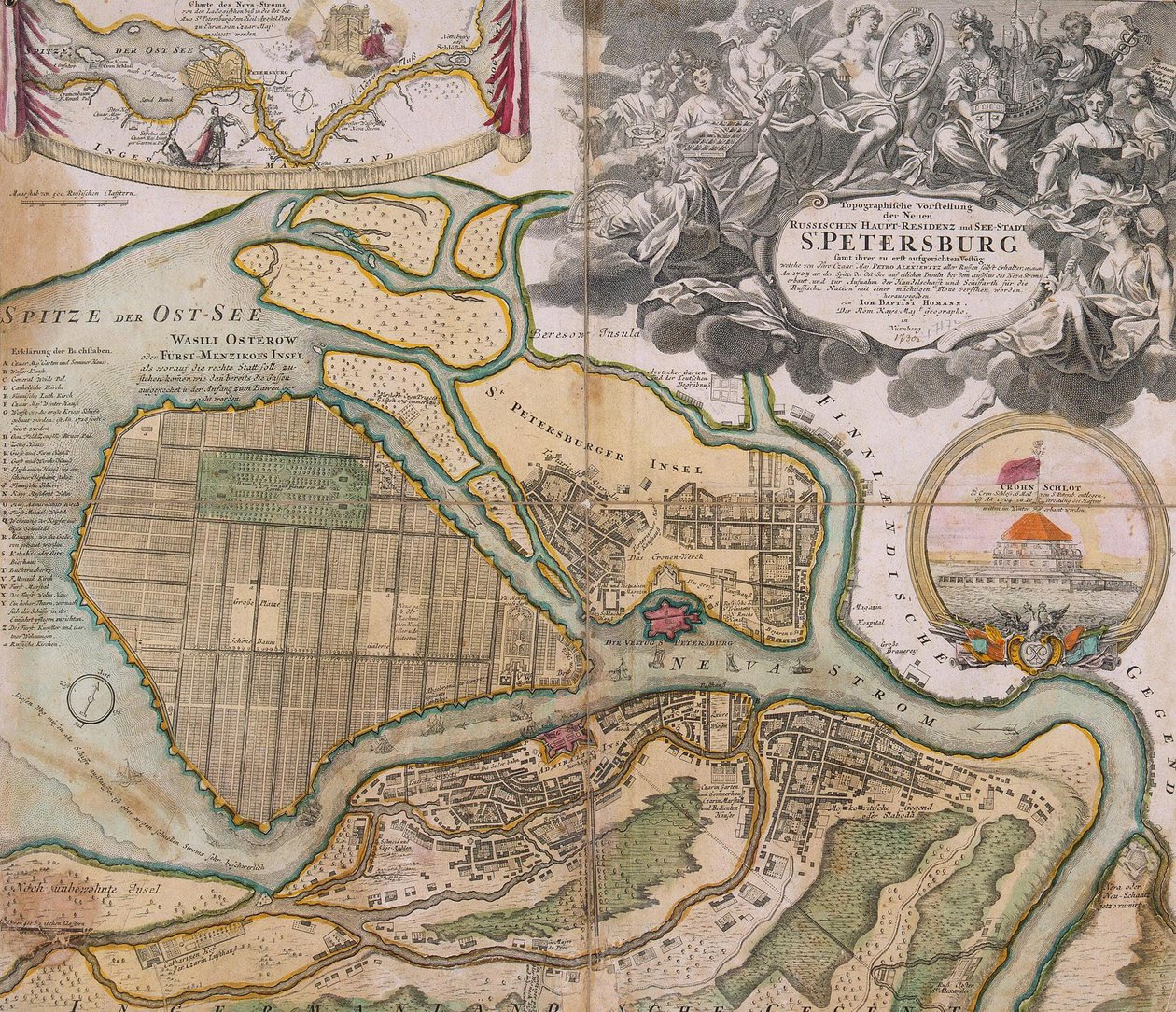 Karta över Petersburg Sankt Petersburgs huvudplan, ca. 1718-1719 av Johann Baptista Homann