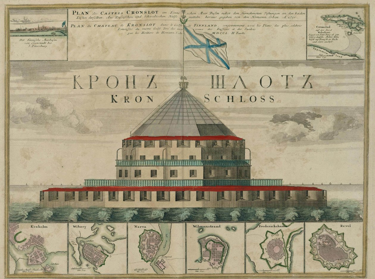 Plan över fästningen Kronstadt, 1750 av Johann Baptista Homann