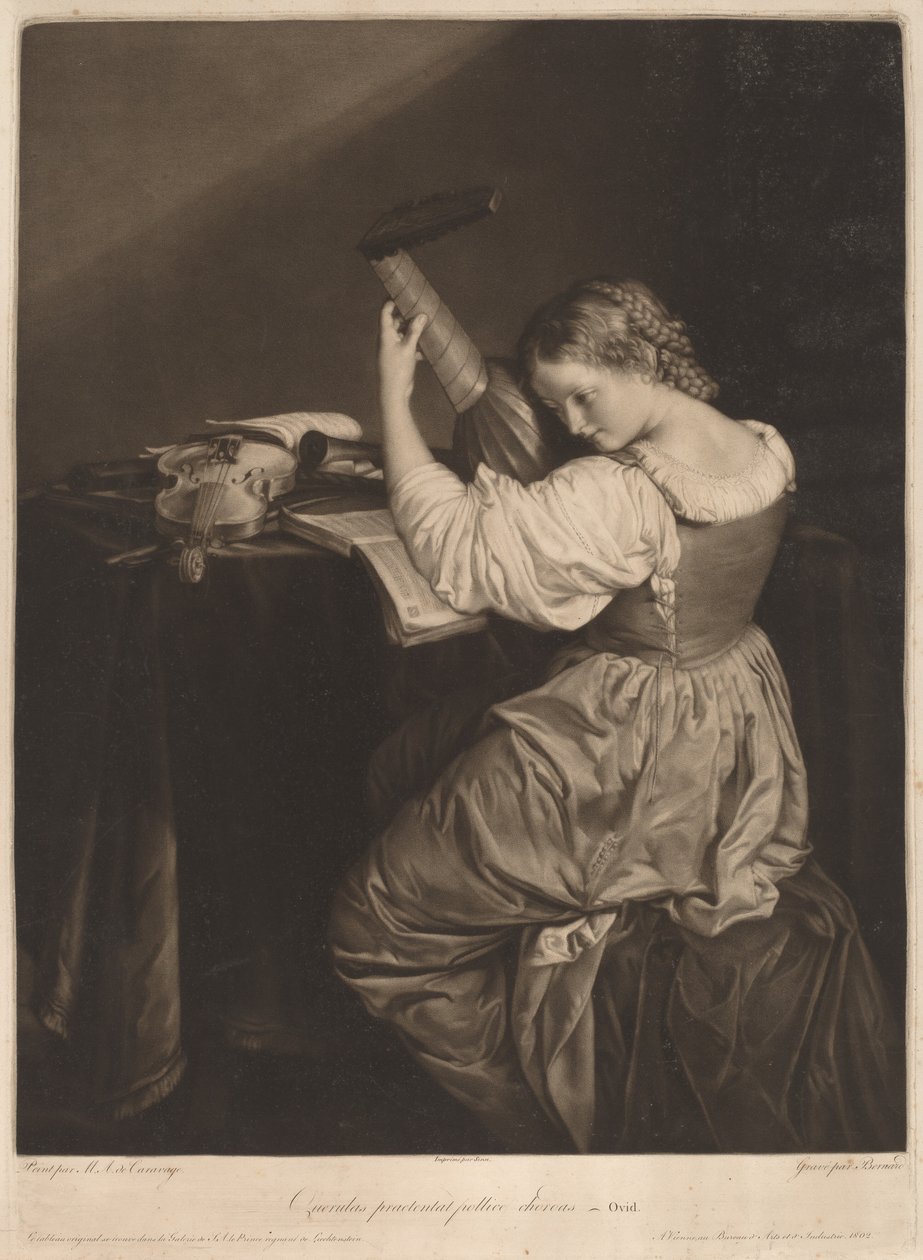 (Lutspelaren) av Johann Bernard after Orazio Gentileschi