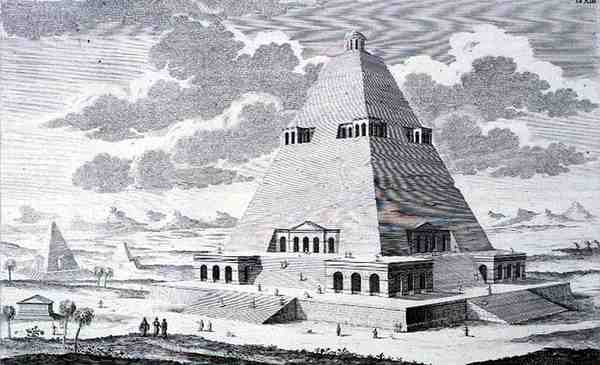 En pyramid utanför Thebe, Egypten, från "Design of a Historic Architecture" av Johann Bernhard (after) Fischer von Erlach