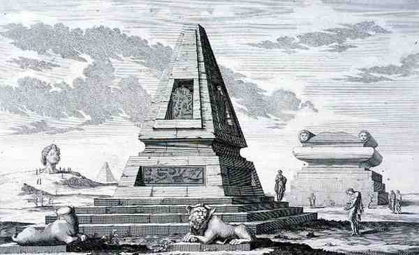 Pyramider som markerar graven till kung Sotis av Egypten, hittade i ruinerna av Heliopolis. från 