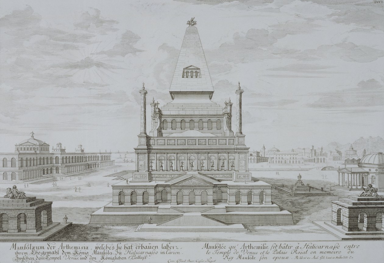 Mausoleum of Halicarnassus, Bodrum, Turkiet, från "Draft Historic Architecture", 1721 av Johann Bernhard Fischer von Erlach